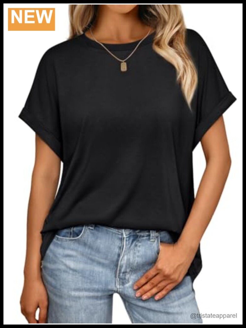 Oversized Short Sleeve Crew Neck T Shirt Rolled Sleeve Summer Top